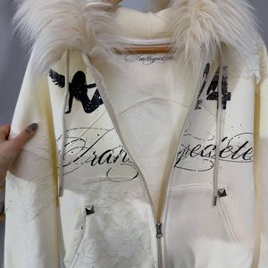 Heavyweight Streetwear Graphic Printed <b>Hooded</b> Jacket Cut & Sew Custom ODM OEM Men Faux Fur Hood <b>Zip</b>-Up Hoodie - Product Image 3