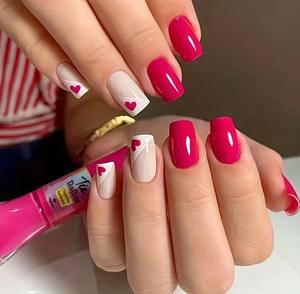 <span class=keywords><strong>Uñas</strong></span> Postizas para el Día <span class=keywords><strong>de</strong></span> <span class=keywords><strong>San</strong></span> <span class=keywords><strong>Valentín</strong></span>, Color Rosa Claro, Cobertura Completa, 24 Piezas, <span class=keywords><strong>Uñas</strong></span> Postizas <span class=keywords><strong>Cortas</strong></span> y Cuadradas con Diseños <span class=keywords><strong>de</strong></span> Corazón - Product Image 1