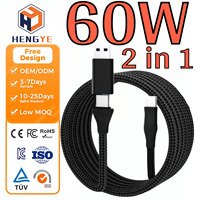 Crod de carga súper rápida 1,5 M PD Universal tipo C a C USB a C Quick 60W Cable de teléfono 2 en 1 Cable de nailon