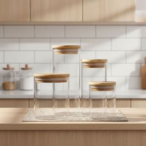 Lead-free Borosilicate Glass Kitchen Canisters With Bamboo Seal Lid Heat Resistant Food <b>Storage</b> Jars for Spice Sugar Candy - Product Image 1