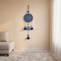 Carillon éolien créatif 3D fait main avec pendentif œil porte-bonheur et cloche métallique, décoration murale pour la maison
