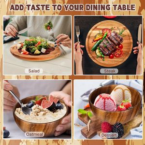 Service de table de 12 pièces, assiettes rondes de 8 pouces et 10 pouces, bols en bambou massif, motif animal, nettoyage facile - Product Image 5