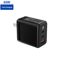 Pengisi Daya Dinding GaN 65W Colokan AS 2 Tipe C 1 USB a Pengisi Daya Cepat PD Bersertifikasi ETL untuk Laptop, Ponsel, Tablet, Switch