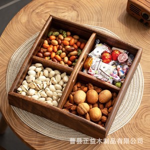 Solid Wood Fruit Plate Box 4 Compartment Square <b>Storage</b> <b>Tray</b> For Nuts Snacks Home Living Room Desktop Organizer - Product Image 1