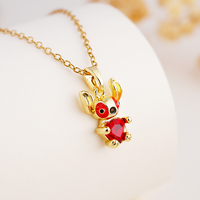 Collier personnalisé mignon plaqué or 18 ct émail bleu extraterrestre inspiré du dessin animé Lilo et Stitch pendentifs pour enfants filles cadeaux