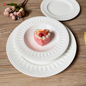 European Style Pure White <b>Ceramic</b> <b>Plate</b> Embossed Salad Dinner <b>Plate</b> with Eco Friendly Food Grade for Luxury Western Restaurants - Product Image 5