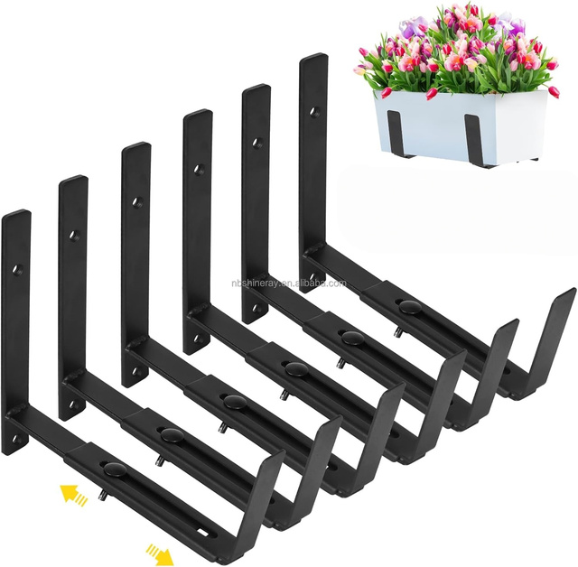 Window Planter Box Brackets Adjustable Heavy Duty Steel Powder Coated Black Wall Mount Eco-Friendly Outdoor Garden Modern Flower