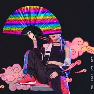 Abanico Plegable Grande y Brillante con Efecto Reflectante para Festivales, Abanicos Portátiles de Plástico con Efecto Brillante para Fiestas - Product Image 4