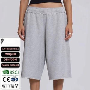 Hot Selling Wholesale Extended Longline Length Baggy <b>Shorts</b> Summer <b>3</b>/<b>4</b> French Terry Long Sweat <b>Shorts</b> - Product Image 1
