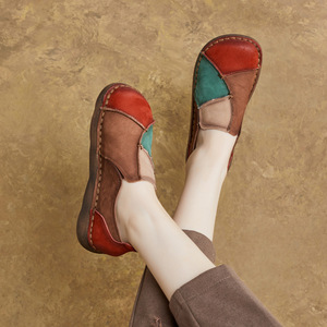 Zapatos Casuales de Mujer Elegantes con Diseño Étnico Vintage 2026, de Cuero Genuino, con Bloques de Color, Sin Cordones, Parte Superior Suave y Suela Suave - Product Image 2
