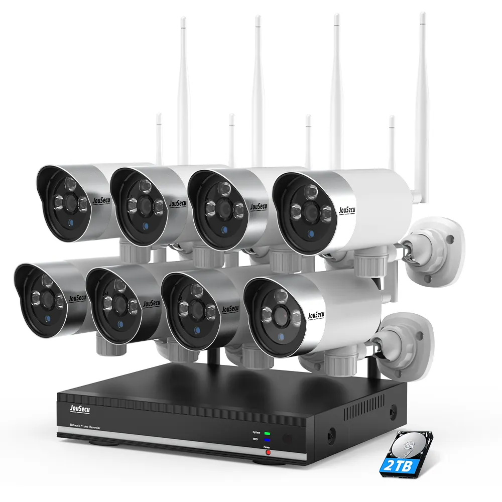 8 채널 무선 NVR 홈 보안 카메라 시스템 H.265 2 테라바이트 HDD 8ch Wifi Nvr 2MP 카메라 감시 Wifi Nvr
