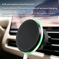 Support de chargeur magnétique sans fil pour voiture avec lumière, compatible iPhone 16 15 14 13 12 Pro Max, fixation sur grille d'aération, charge rapide