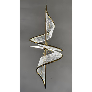 โคมไฟระย้าดีไซน์ริบบิ้นใหม่ สำหรับห้องนั่งเล่นในวิลล่า ล็อบบี้โรงแรม บันไดสองชั้นทรงสี่เหลี่ยมผืนผ้า ใช้ไฟฟ้ากระแสสลับ - Product Image 2