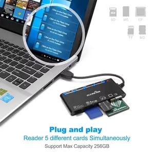 Pembaca kartu memori 4 in 1, USB USB-C ke SD TF MS CF XD pembaca kartu adaptor cocok dengan kamera komputer Laptop