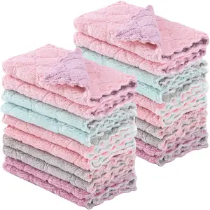 Fabriek Hoge Kwaliteit Dubbelzijdige Microfiber Koraal Fleece Handdoek Huishoudelijke Keuken Schoonmaak Doek