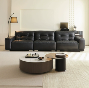 Canapé italien minimaliste en cuir véritable noir - Canapé design "Black Bull" 3 places pour salon - Product Image 5