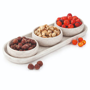 Juego de Servir de 3 Piezas Ecológico Premium: Tazón de Madera Tallada y Bandeja Rectangular con Acabado de Grano Natural - Product Image 2