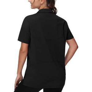 เสื้อโปโลออกกำลังกายทรงหลวมสำหรับผู้หญิง FOXA แขนสั้น คอวี มีรอยผ่าด้านข้าง แห้งเร็ว ความยาวปกติ - Product Image 2