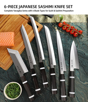 6 Buah Set Pisau Sushi Sashimi Profesional 7Cr17MoV Gagang Kayu Hitam Oktagonal Pisau Koki Jepang Perlengkapan Pengiris dan Pemotong Salmon Tuna