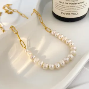 Stainless Steel Fresh Water Pearl Necklaces Fashion Jewelry 2024 18K Gold Plated Real Natural Pearl Necklaces For Women