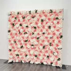 Custom 3D Fabric Flower Wall Wedding Faux Silk Rose Flower Wall Panel Background Furniture Decoration