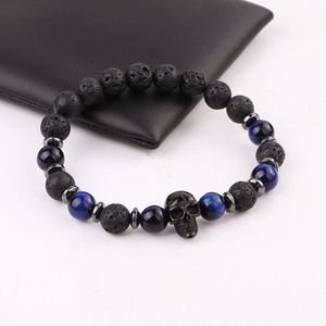 Di Yiwu Fabbrica di Gioielli Affittare Che Fanno Pietra Lavica Naturale Blu Occhio di <span class=keywords><strong>Tigre</strong></span> In Rilievo In Acciaio Inox Fascino Del Cranio Braccialetto Elastico Degli Uomini - Product Image 5