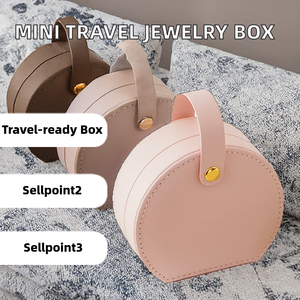 Boîte à bijoux en cuir PU rose de qualité supérieure, étui de voyage compact et portable avec poignée et bouton-pression, petit rangement pour bijoux fins - Product Image 2