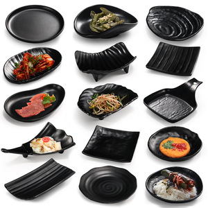 <b>Black</b> Irregular Melamine Snack <b>Plate</b> Set For Restaurant Bar Party Use Solid Color Durable Dishware Commercial Grade - Product Image 1