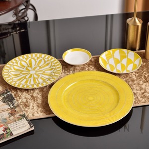 Yellow <b>Bone</b> <b>China</b> Dinnerware 32 pcs <b>Set</b> Ceramic Plate Bowl Cup <b>Set</b> Gold Inlay Round Tableware for Home Gift - Product Image 6