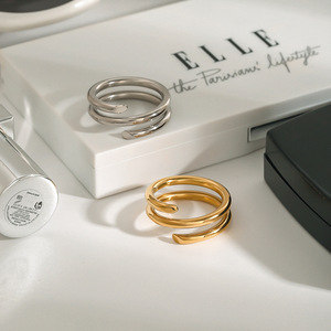 New phong cách thời trang cổ điển kết cấu 18K Nhẫn vàng với kim cương mạ thép không gỉ mở Nhẫn - Product Image 3