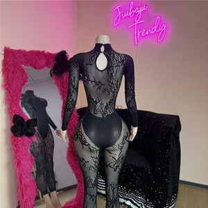 Mono sexy estilo hipster para mujer, jacquard, coqueto, con patchwork, ajustado, elástico, para discoteca. - Product Image 2