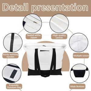 Sublimation Blanks Canvas With Zipper Bulk Reusable Grocery Shopping Farmers Market <b>Bag</b> <b>Travel</b> <b>Tote</b> <b>Bags</b> for Women - Product Image 4