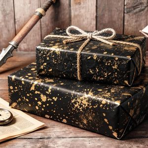 <b>Black</b> Gold Wrapping Paper Roll Reversible Metallized Paper 23.4 Square Feet For Birthday Graduation Gift <b>Wrap</b> - Product Image 5