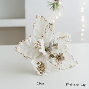 A00842 - Fleurs <span class=keywords><strong>de</strong></span> <span class=keywords><strong>Noël</strong></span> artificielles en velours vert à paillettes Poinsettia - Product Image 6