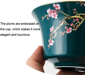 Hand-Painted Traditional Chinese Crane Rose Porcelain Gaiwan Set Green Lacquer <b>Tea</b> Bowl Saucer Infuser-Heat-Resistant <b>Tea</b> Set - Product Image 2
