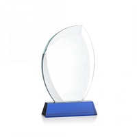 Trophée en cristal bleu personnalisé en gros pour compétition, plaque en verre vierge pour souvenir