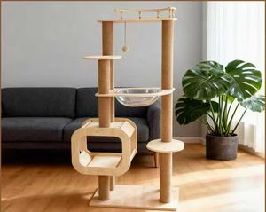 Tempat Tidur & Pohon Panjat Kucing Modern dalam Satu Unit, Kayu Solid & Tali <span class=keywords><strong>Sisal</strong></span>, 4 Tingkat, Kemasan Karton, Untuk Penggunaan Rumah Tangga - Product Image 3