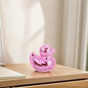 Silver Glass Disco Mirror Mini Duck Ornament 9.5cm Eco-friendly Handicraft Christmas Decoration for Outdoor & Home Use