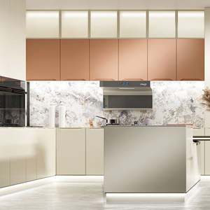 Îlot de cuisine intelligent de luxe en forme de F, panneau en mélamine, finition laquée UV marbrée, design multifonctionnel pour villa et appartement - Product Image 5