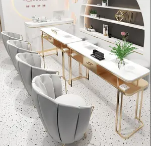 Nail Equipment And Tools Beauty Salon Nail Care Double Manicure Table Brass And Chair Marble Nail Table With Dust Collector