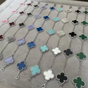 Vendita calda di quattro braccialetti di quadrifoglio di fiori di pietre naturali colorate bracciali oro gioielli di moda per ragazze bracciali per donne