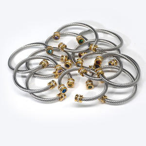 Bracelet ouvert <span class=keywords><strong>en</strong></span> acier inoxydable de haute qualité pour hommes et femmes, 12 pierres de naissance colorées, avec strass, vente <span class=keywords><strong>en</strong></span> gros - Product Image 3
