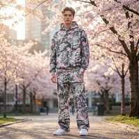 Ensemble sweat à capuche et pantalon de survêtement oversize en polaire respirant 400 g/m² avec imprimé floral gothique démoniaque, personnalisable OEM, streetwear, échantillon en 7 jours, MOQ