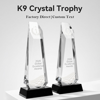 Trophée personnalisé en cristal K9 avec logo gravé au laser, base pyramidale noire, plaque de reconnaissance pour les contributions, reconnaissance des employés