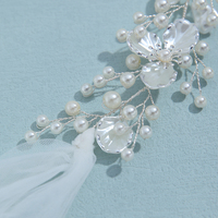 Diadema nupcial de aleación hecha a mano con flores, tocado metálico personalizado para boda con cinta, tiaras de perlas OEM/ODM completas, logotipo personalizado