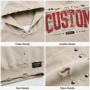 Sweat à capuche personnalisé en coton lavé 450 g/m² avec imprimé graphique effet éclaboussures de peinture, coupe courte et carrée, style streetwear, logo personnalisé, pour homme - Product Image 3