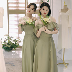 Bridesmaid Dresses Satin Off Shoulder Ruffle Long Green Wedding Party Dress Women's Spring Formal Gown - Product Image 4