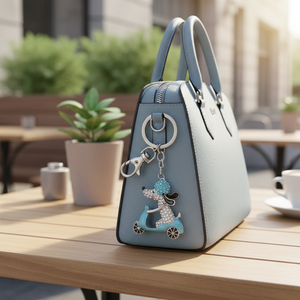 Portachiavi con Ciondolo a Forma di Cane in Cristallo e Scooter Azzurro, Accessorio per Chiavi - Product Image 3