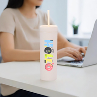 Vaso Acrílico de Doble Pared de 16oz con Logotipo Personalizado al por Mayor, con Pajita, Mate, Delgado, Reutilizable, para Bebidas Frías, Proveedor de Artículos Promocionales
