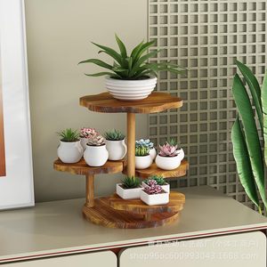 Estante de exhibición de madera maciza de 4 niveles multifuncional para plantas y decoración de interiores - Product Image 1